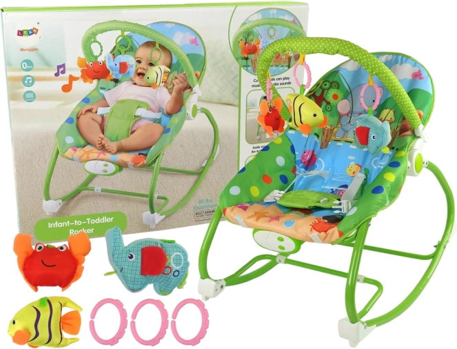 Baby rocking bouncer and chair 2-in-1 with sounds and vibrations – green