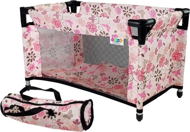 Alice Doll Bed, pink with flowers