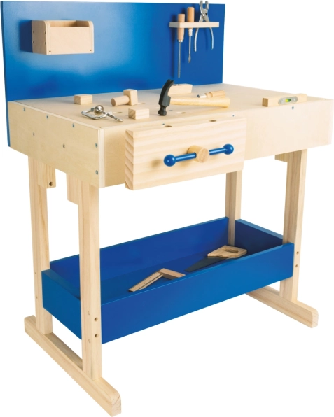 Kinder houten werkbank met gereedschap voor creatief spel