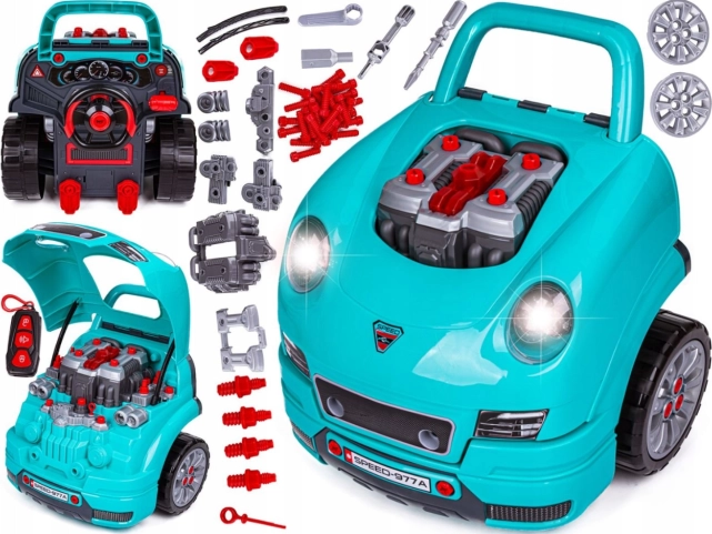 kinderauto met motor om te repareren 3+ met gereedschap, interactieve cockpit en afstandsbediening, 61 onderdelen