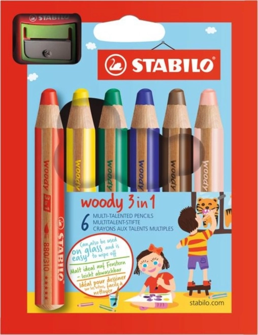 STABILO Set of 6 Crayons 3in1 with Sharpener