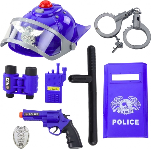 police set for kids – helmet, gun, handcuffs and accessories, 9 pieces