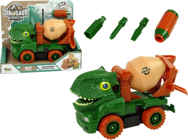 Dinosaur cement mixer truck to take apart – green with accessories