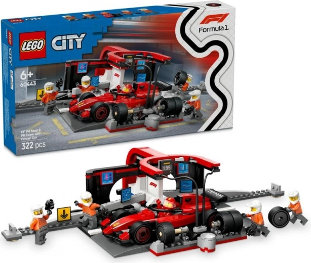 LEGO City F1 pit stop and mechanics with FERRARI race car