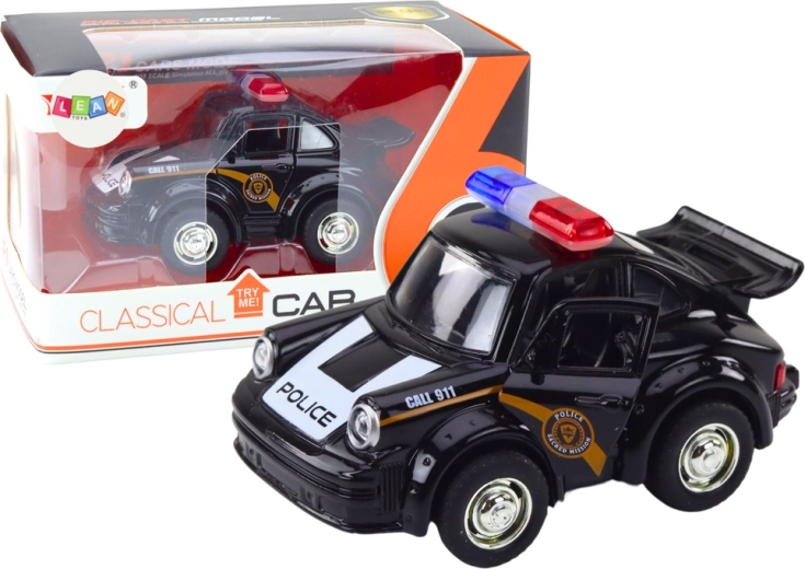 Klasické čierne policajné auto 1:38 s osvetlením a zvukom