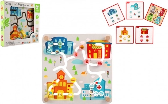 Drewniany edukacyjny labirynt 2w1 miasto i recykling CLASSIC WORLD 30 × 30 cm