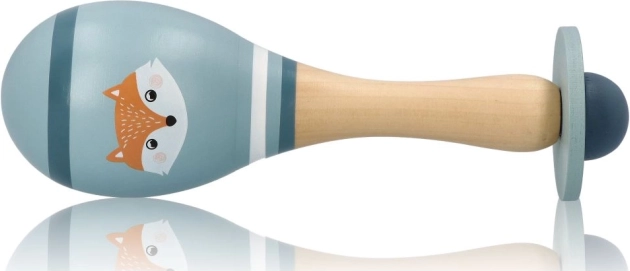 Blue wooden maraca with a fox