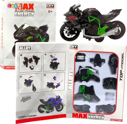 Kovový DIY motocykel 1:14 zeleno‑čierny