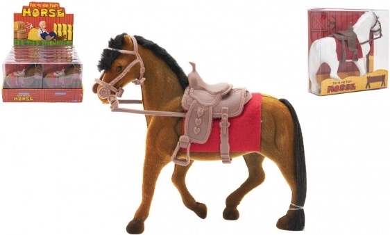 Hest med sadel, flockbelagt overflade, 18 cm