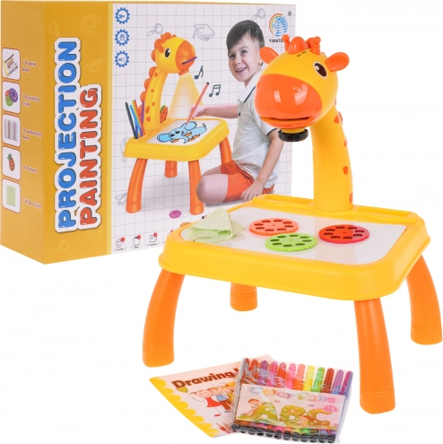 Kids' drawing table with giraffe projector – yellow