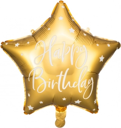 Folieballon stjerne Happy Birthday 40 cm guld