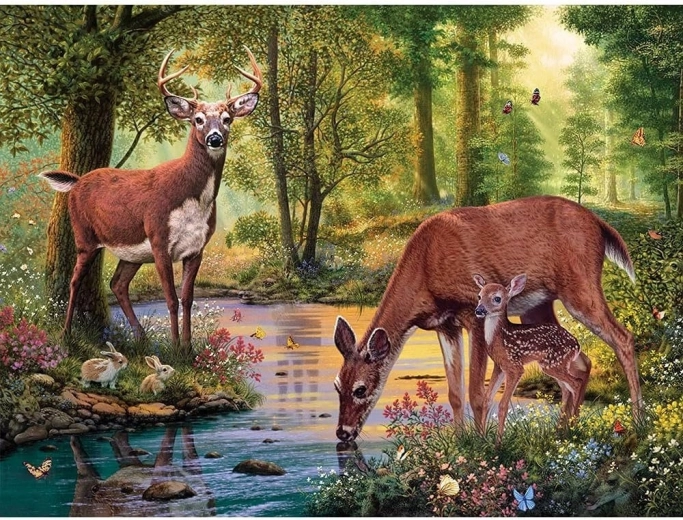Diamantové malování jelen u potoka 30 × 40 cm