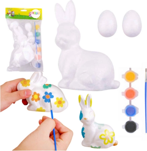 Set zum Bemalen von Polystyrol-Dekorationen Hase und 2 Eier
