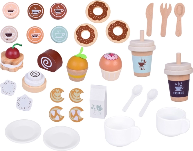 Kompletna kawiarnia z kubkami na wynos i mlekiem