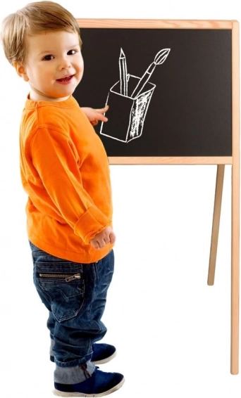 Kids’ double-sided wooden board, magnetic – chalk and dry-erase marker, 84 × 43 × 50 cm