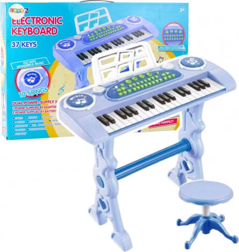 Petit piano électronique pour enfants avec microphone, 37 touches, bleu
