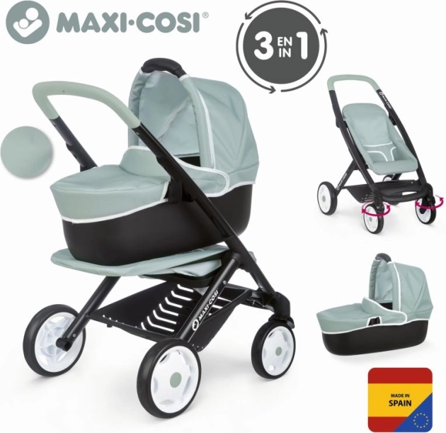 Kombiniran voziček za punčke MAXI-COSI 3v1 turkizno siv