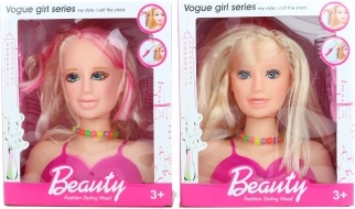 Blonde styling head with accessories