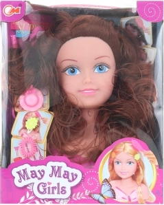 Brunette styling head for kids’ hairstyles with accessories