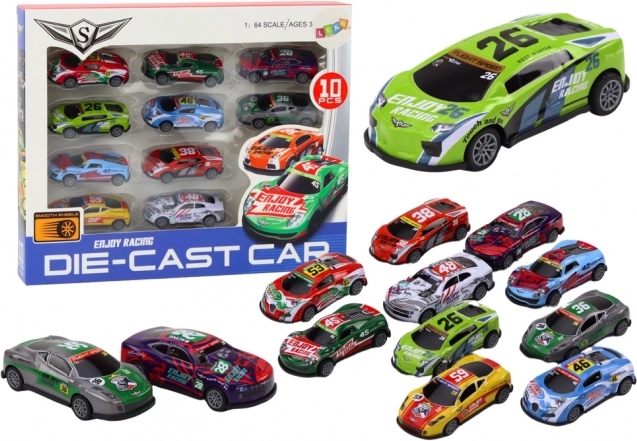 Sada závodných autíčok 1:64 10 kusov