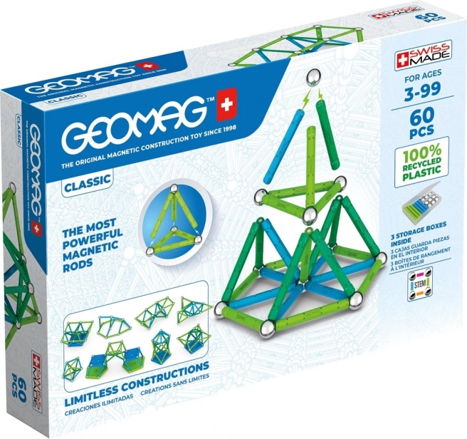 Classic Magnetic Blocks Geomag Recycled, 60 Pieces
