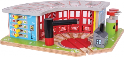 Deposito ferroviario Bigjigs in legno per 5 trenini