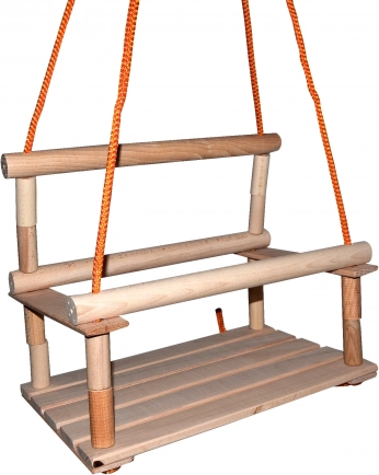 Wooden swing with safety rail for children