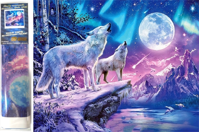 diamantové malování vlci za úplňku 30 × 40 cm