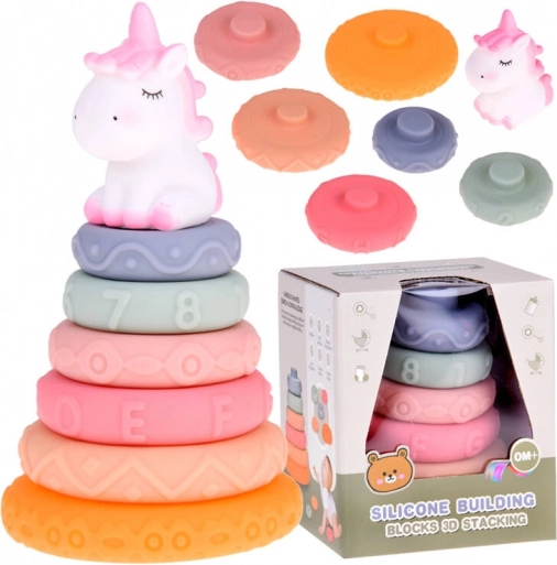 Bunte Stapelspielzeug Einhorn mit Schaumringen