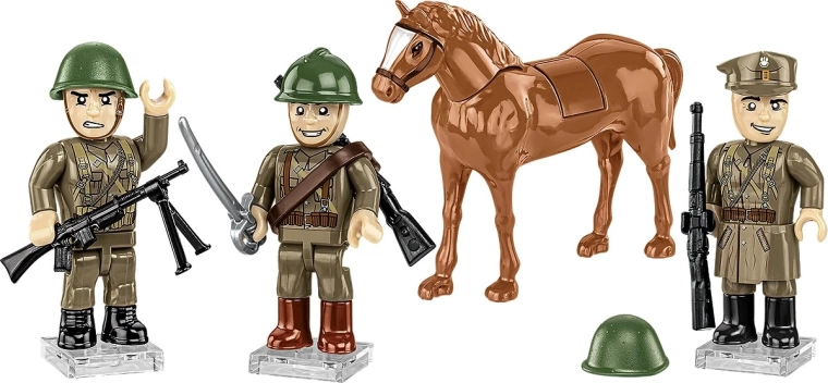 Tre minifigure di soldati con ricchi accessori