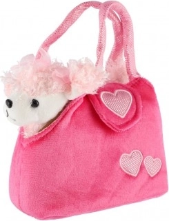 Pluchen hondje in een roze handtas