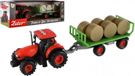 Traktor so zvukom a svetlom s odpojiteľným prívesom a balíkmi sena