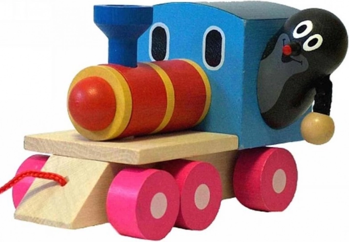 Wooden pull-along train with Little Mole