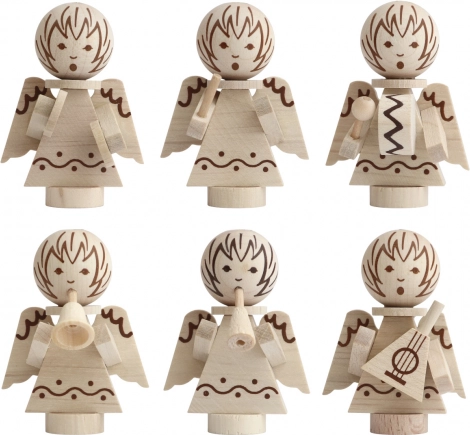 Detoa Christmas ornaments wooden little angels, set of 6 pcs