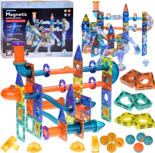 Light-Up Magnetic 3D Building Set – Magnetic Marble Run Set, 116 Pieces