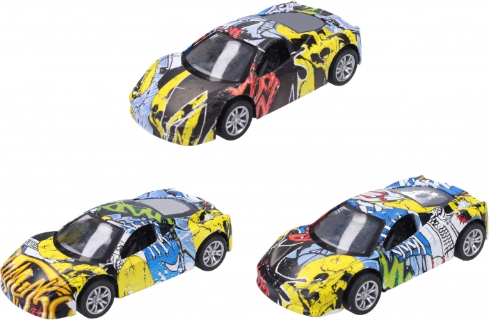 Kovové auto s graffiti 9 cm na spätný chod