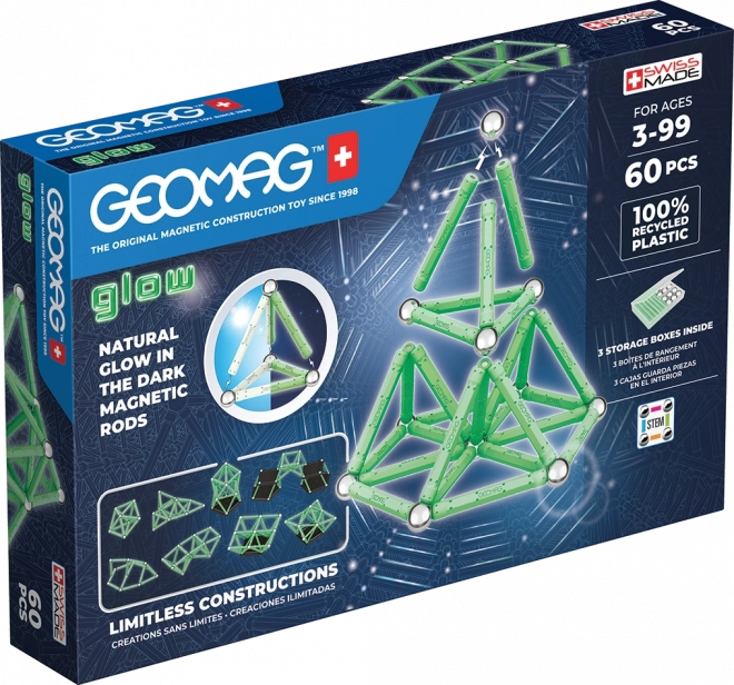 Glowing Recycled Magnetic Cubes 60 pcs Geomag Glow
