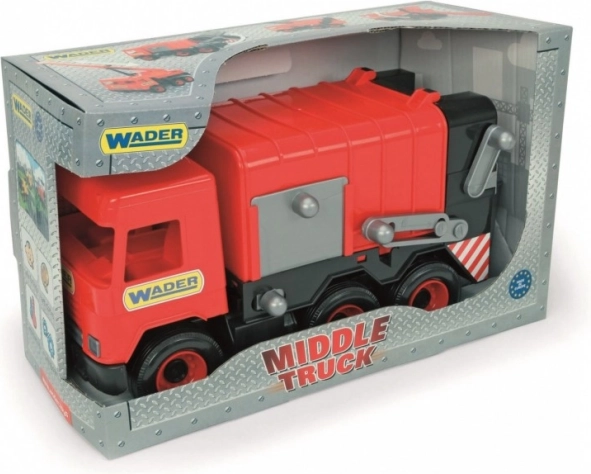 Červené smetiarske auto MIDDLE TRUCK v krabici WADER