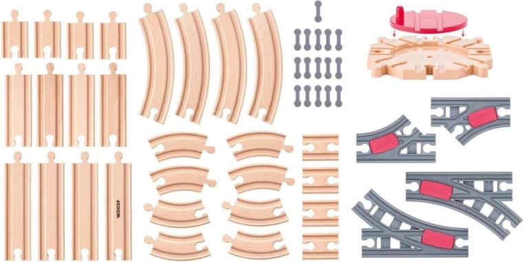 Wooden Train Track Set with Turntable – 50 Pieces
