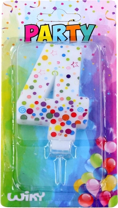 Party cake candle number 4 with polka dots