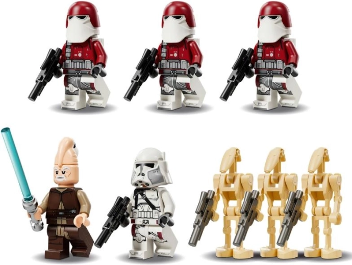 Rich lineup of minifigures and droids