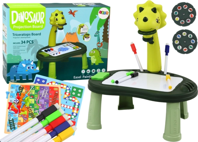 Kids’ Dinosaur Drawing Projector 2-in-1 with Activity Table and Board Games