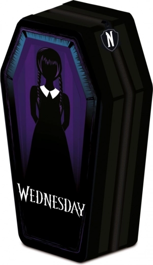 Coffin-shaped pencil case with Wednesday motif
