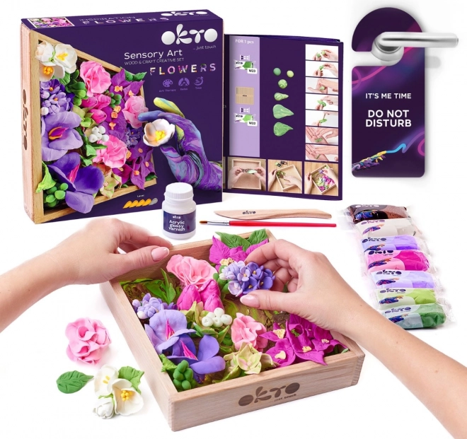 OKTO INSPIRATION Creatieve modelleringsset DIY bloemen in houten lijst 21x21 cm