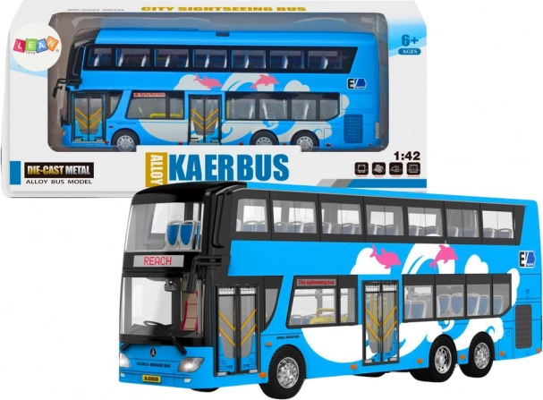 Modrý poschodový výletný autobus 1:42