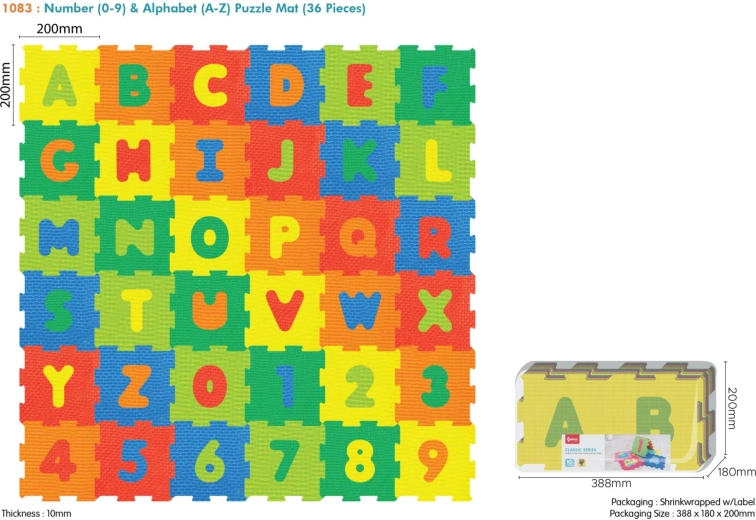 Puzzle de sol en mousse 36 pièces avec chiffres et lettres en EVA pour enfants 10 mois+