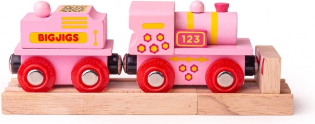 Rózsaszín mozdony tendervagon­nal BIGJIGS Rail