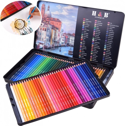 Set di matite acquerellabili in custodia di metallo, 72 colori