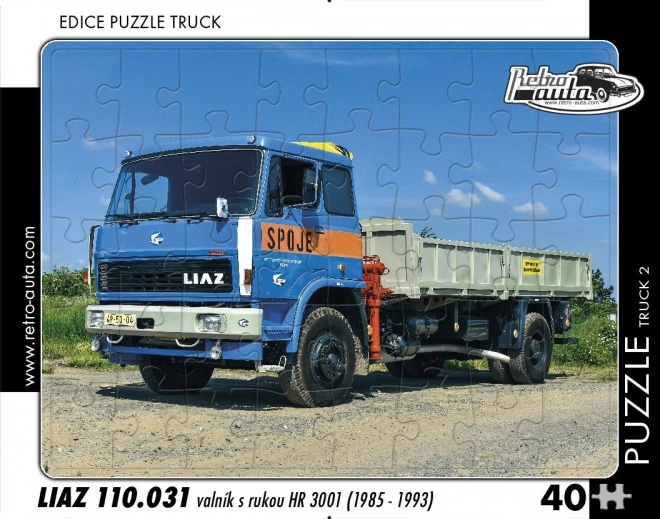 Puzzle Retro Cars – LIAZ Flatbed Truck with Hydraulic Arm, 40 Pieces