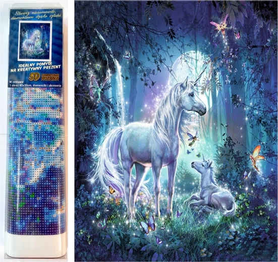 Diamantové malování Jednorožci v magickém lese 30x40cm